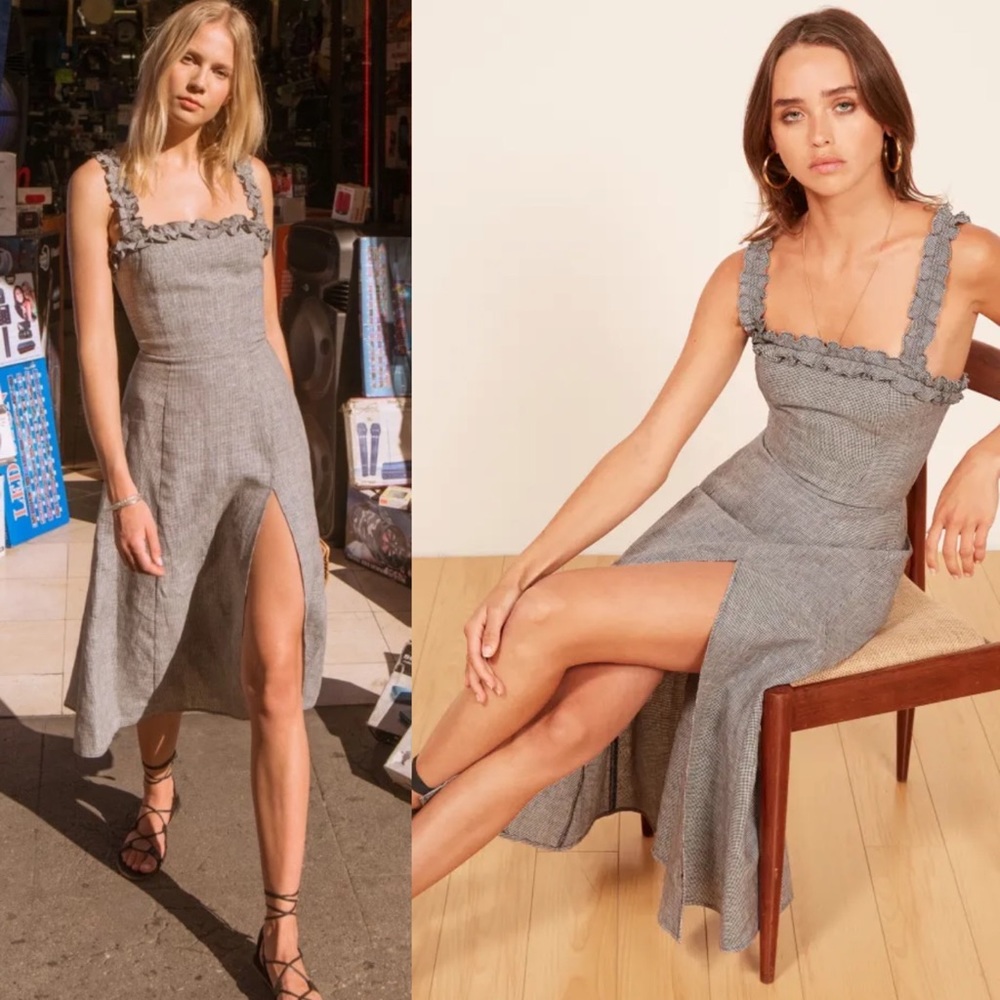 Reformation Lavender Front Slit Linen Midi Dress